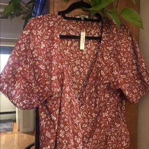 Madewell Rust Floral Crop Top with White Print